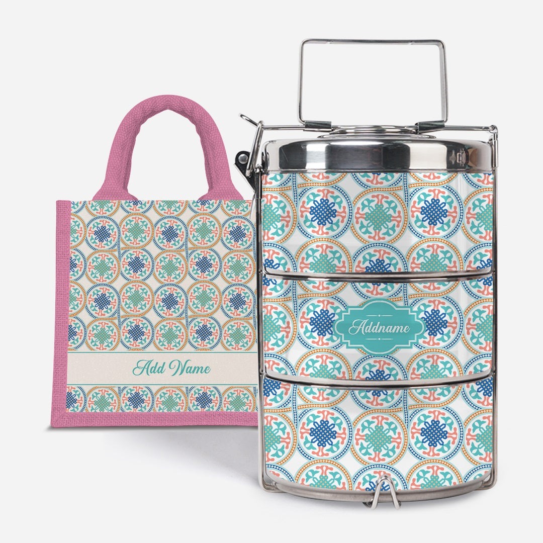 Moroccan Series - Chahid  - Lunch Tote Bag with Three-Tier Tiffin Carrier