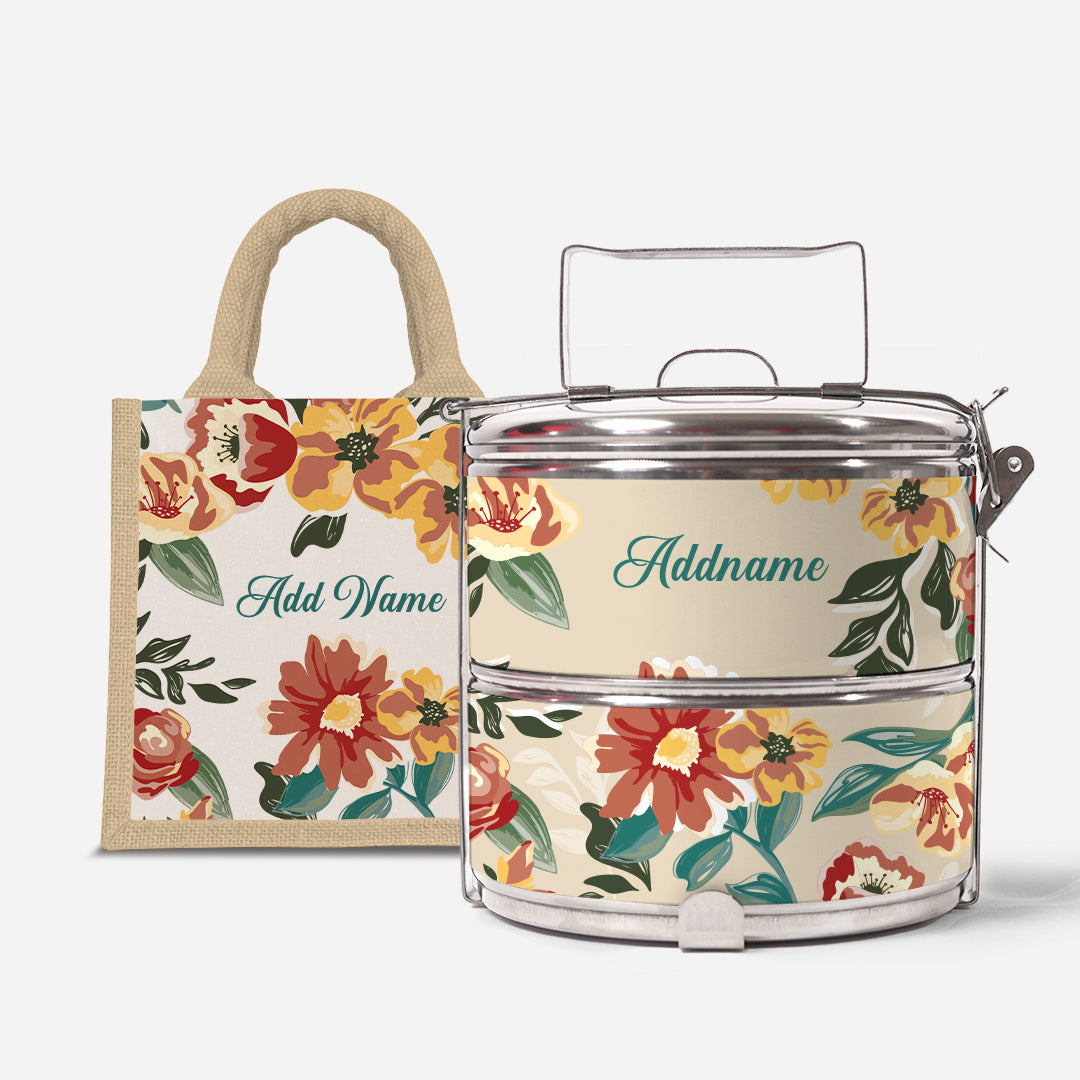 Deborah Series - Taupe - Lunch Tote Bag with Two-Tier Tiffin Carrier