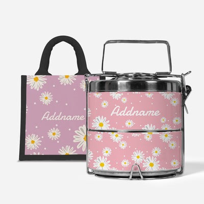 Daisy Series - Blush - Lunch Tote Bag with Two-Tier Tiffin Carrier