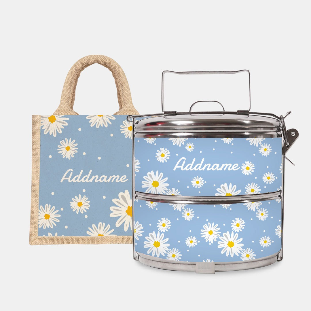 Daisy Series - Frost - Lunch Tote Bag with Two-Tier Tiffin Carrier
