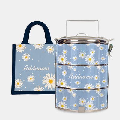Daisy Series - Frost - Lunch Tote Bag with Three-Tier Tiffin Carrier