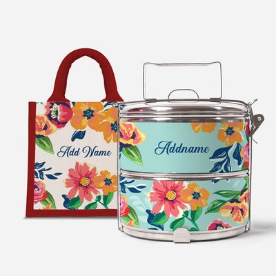 Deborah Series - Celeste - Lunch Tote Bag with Two-Tier Tiffin Carrier