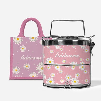 Daisy Series - Blush - Lunch Tote Bag with Two-Tier Tiffin Carrier