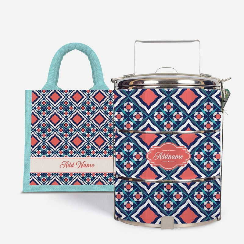 Moroccan Series - Chihab  - Lunch Tote Bag with Three-Tier Tiffin Carrier