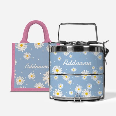 Daisy Series - Frost - Lunch Tote Bag with Two-Tier Tiffin Carrier