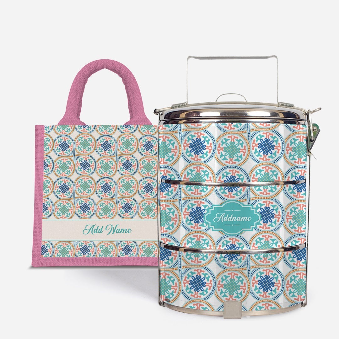 Moroccan Series - Chahid  - Lunch Tote Bag with Three-Tier Tiffin Carrier