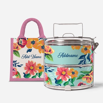Deborah Series - Celeste - Lunch Tote Bag with Two-Tier Tiffin Carrier