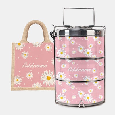 Daisy Series - Blush - Lunch Tote Bag with Three-Tier Tiffin Carrier