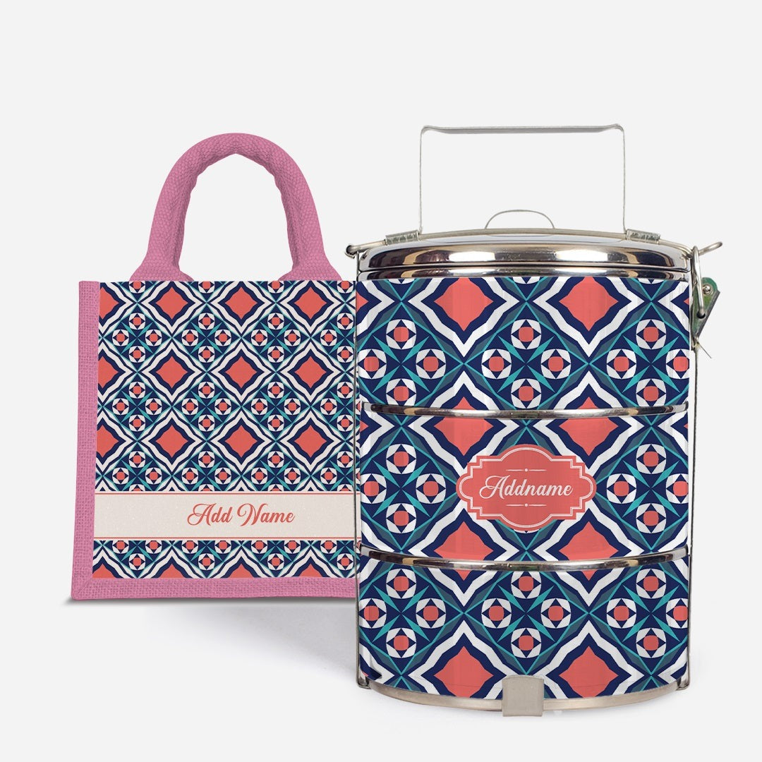Moroccan Series - Chihab  - Lunch Tote Bag with Three-Tier Tiffin Carrier