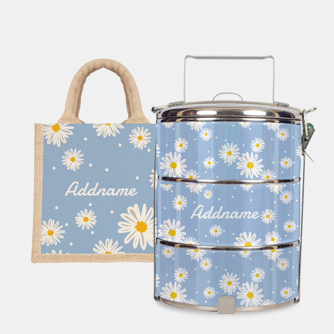Daisy Series - Frost - Lunch Tote Bag with Three-Tier Tiffin Carrier