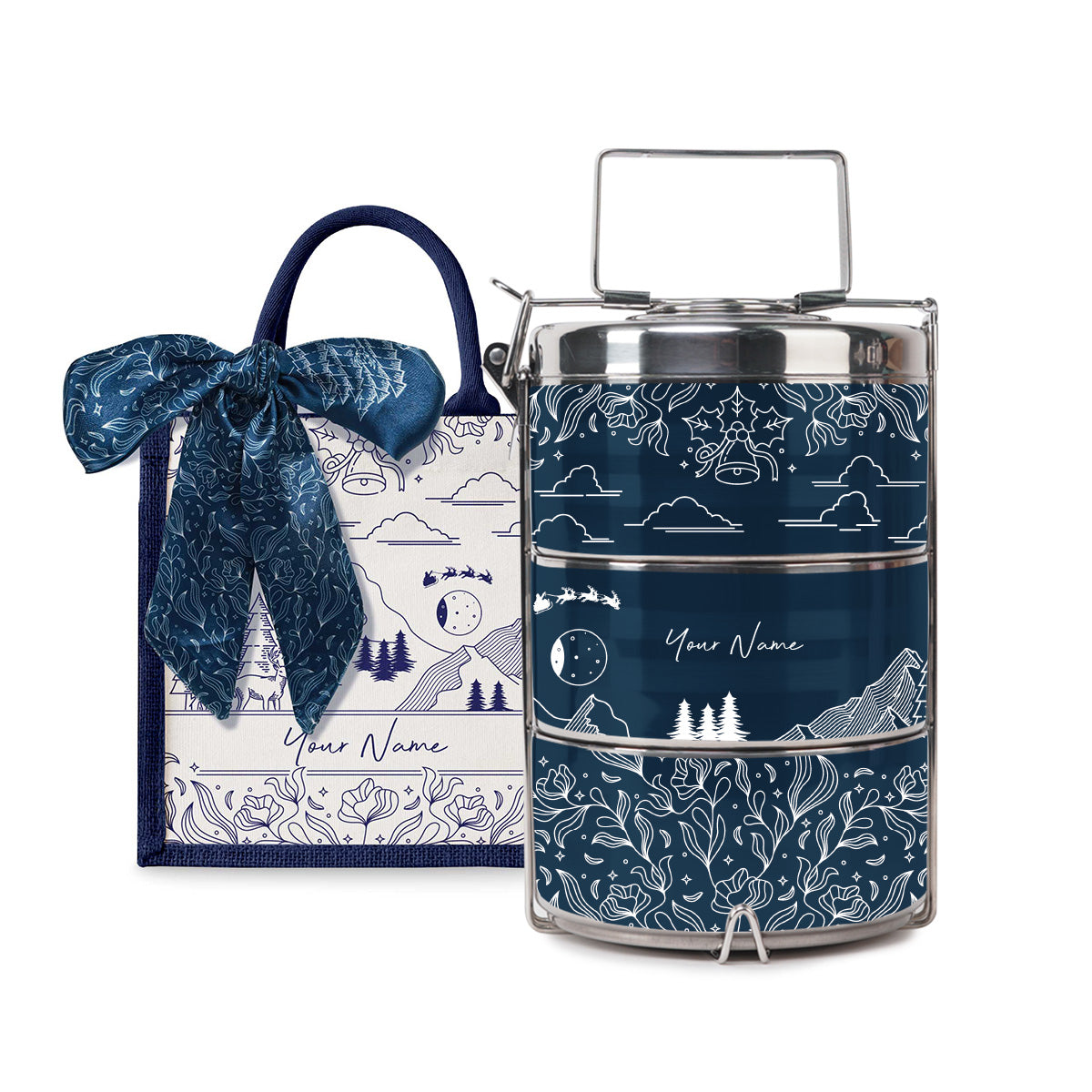 Ancient Series - Lunch Tote Bag with Three-Tier Tiffin Carrier