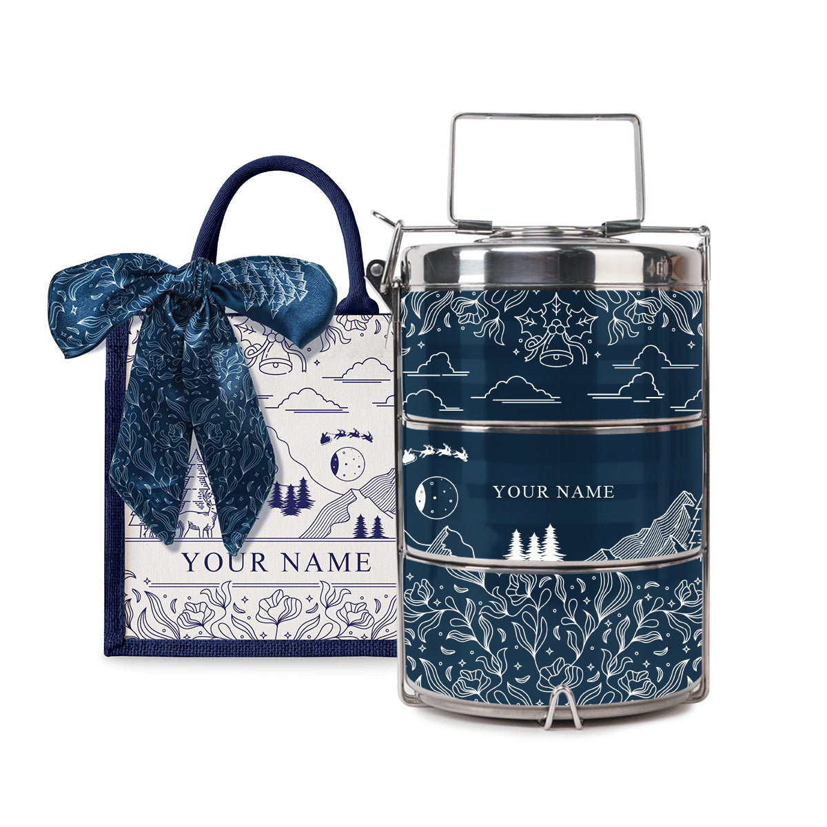 Ancient Series - Lunch Tote Bag with Three-Tier Tiffin Carrier