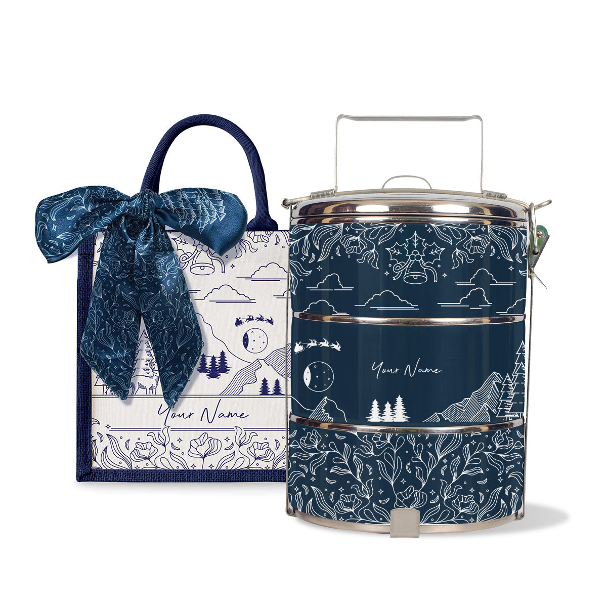 Ancient Series - Lunch Tote Bag with Three-Tier Tiffin Carrier