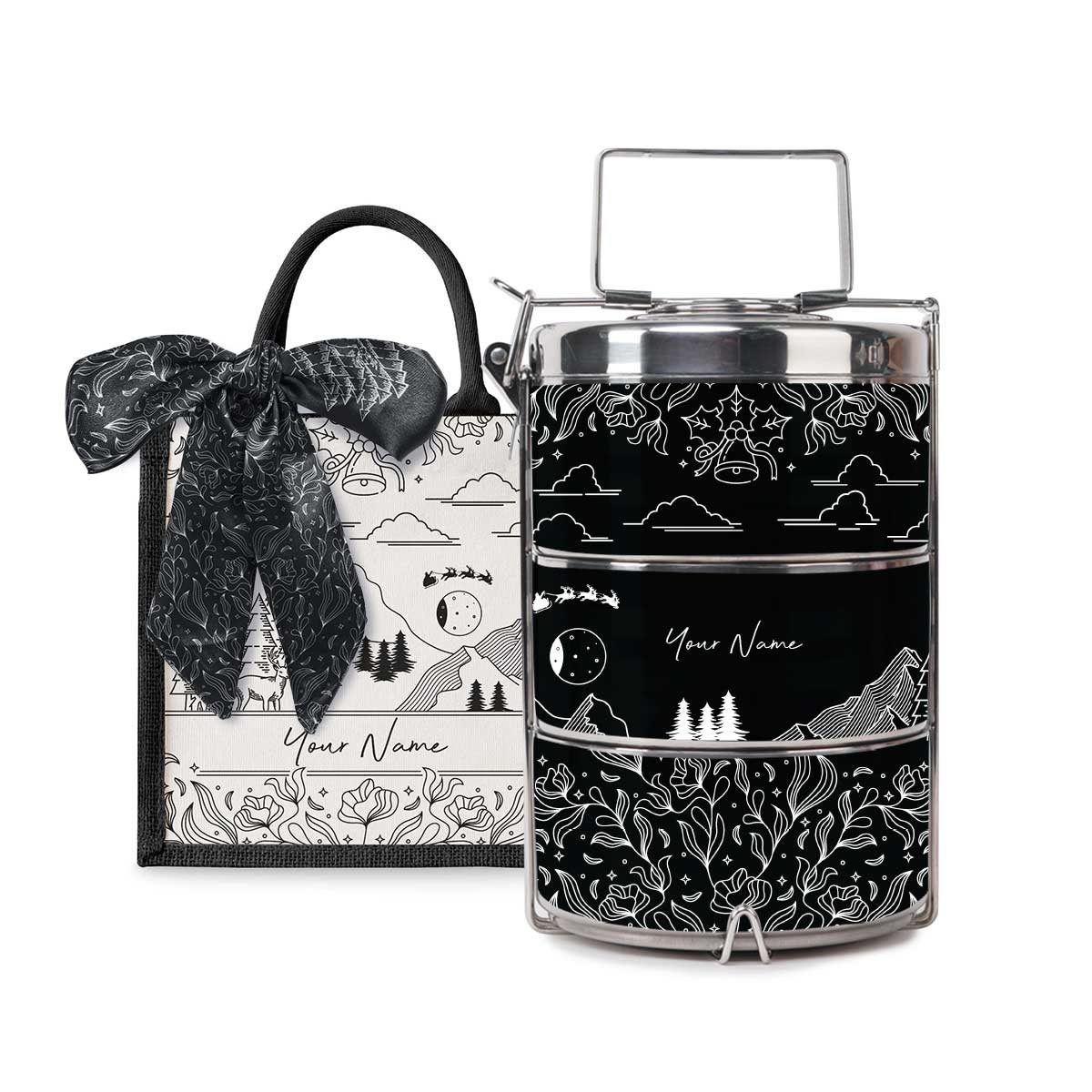 Ancient Series - Lunch Tote Bag with Three-Tier Tiffin Carrier