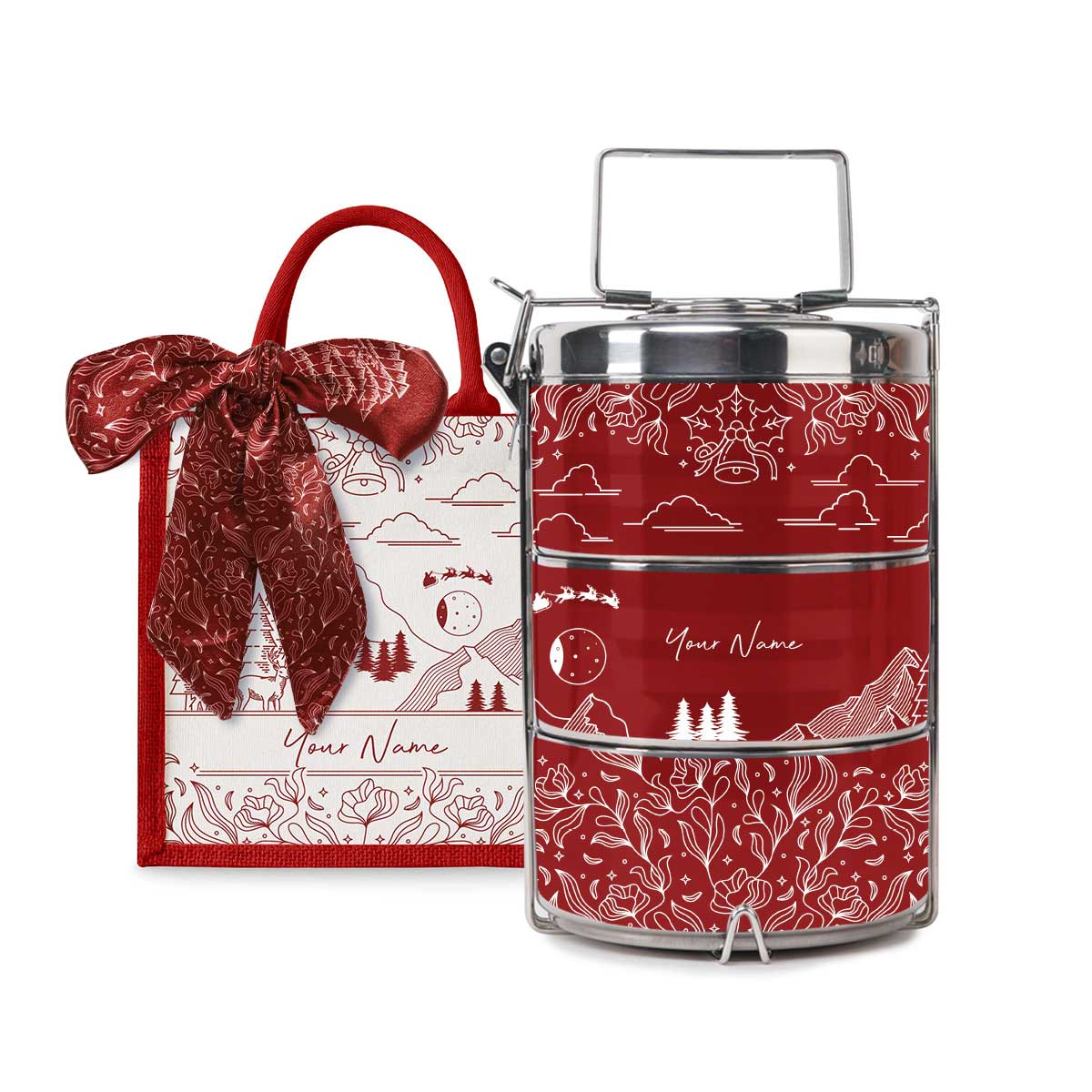 Ancient Series - Lunch Tote Bag with Three-Tier Tiffin Carrier