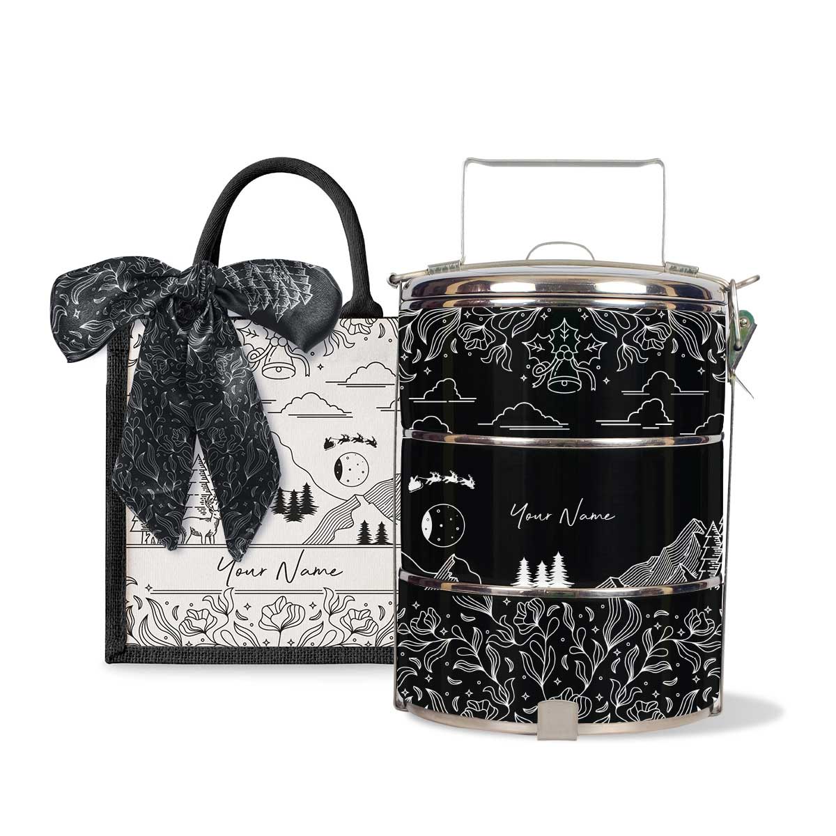 Ancient Series - Lunch Tote Bag with Three-Tier Tiffin Carrier