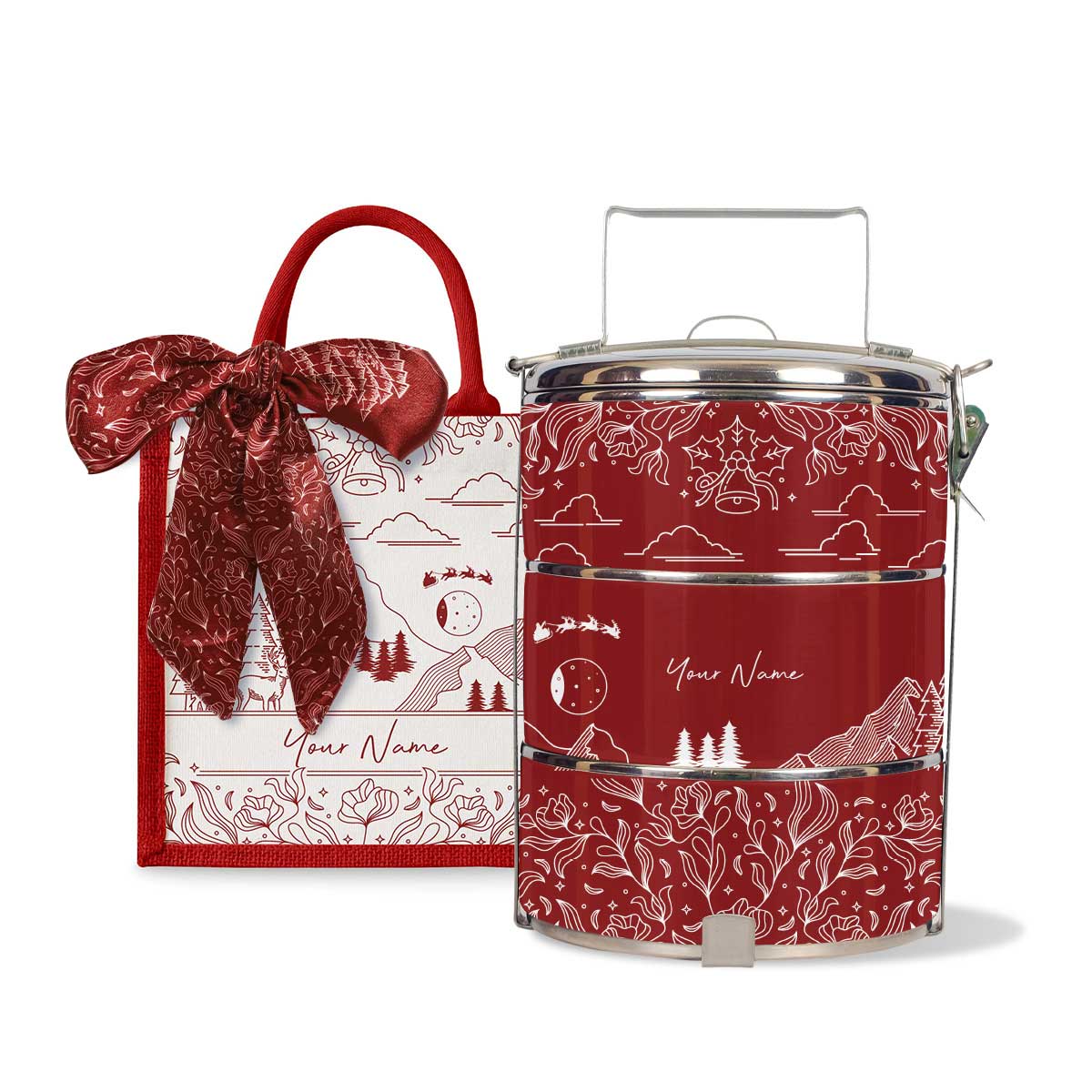 Ancient Series - Lunch Tote Bag with Three-Tier Tiffin Carrier