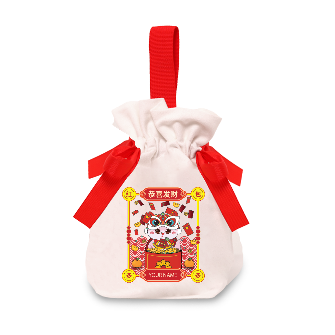 Cny Snake Series Ribbon Pouch - Pink Snake With Angpao