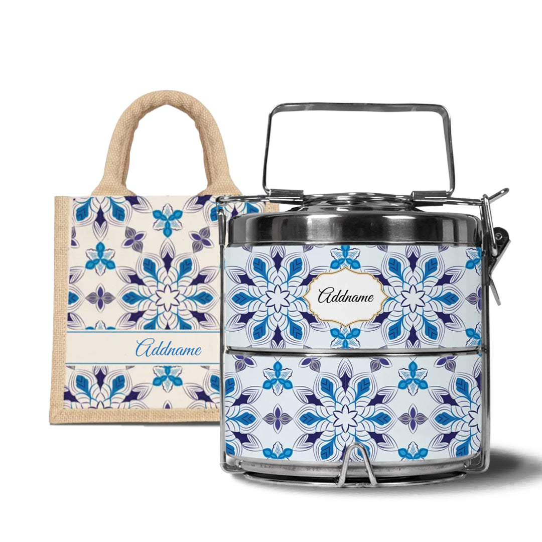 Moroccan Series - Arabesque Frost - Lunch Tote Bag with Two-Tier Tiffin Carrier