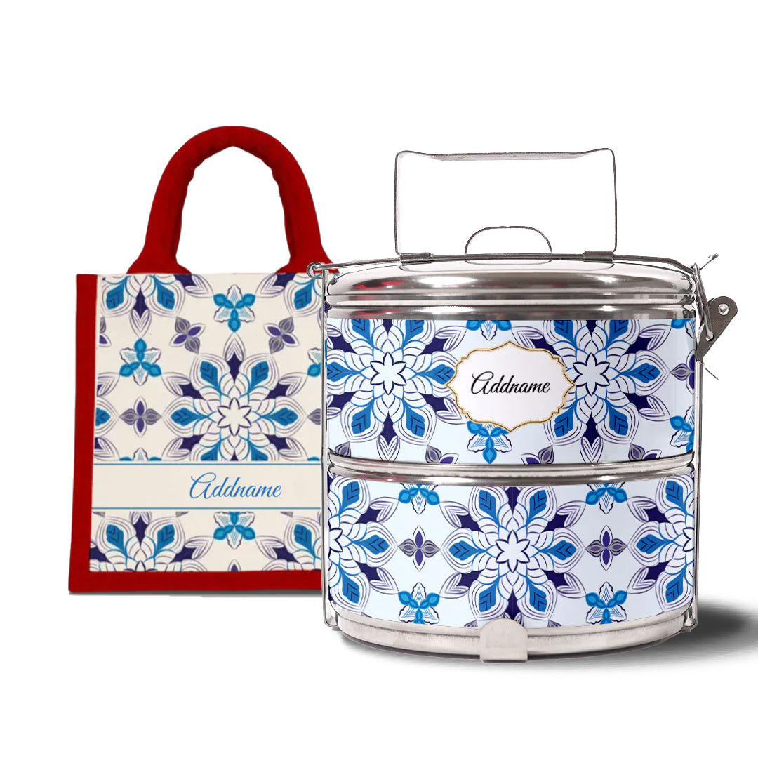 Moroccan Series - Arabesque Frost - Lunch Tote Bag with Two-Tier Tiffin Carrier