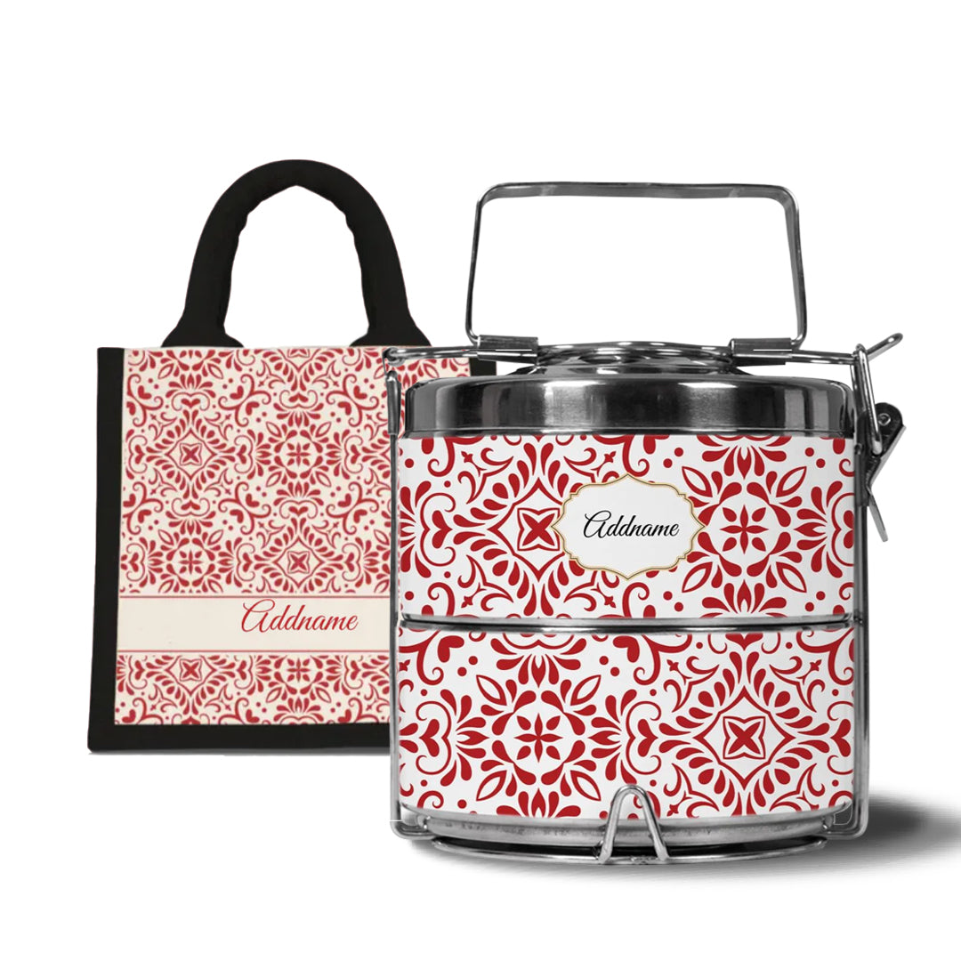 Moroccan Series - Arabesque Rosette  - Lunch Tote Bag with Two-Tier Tiffin Carrier