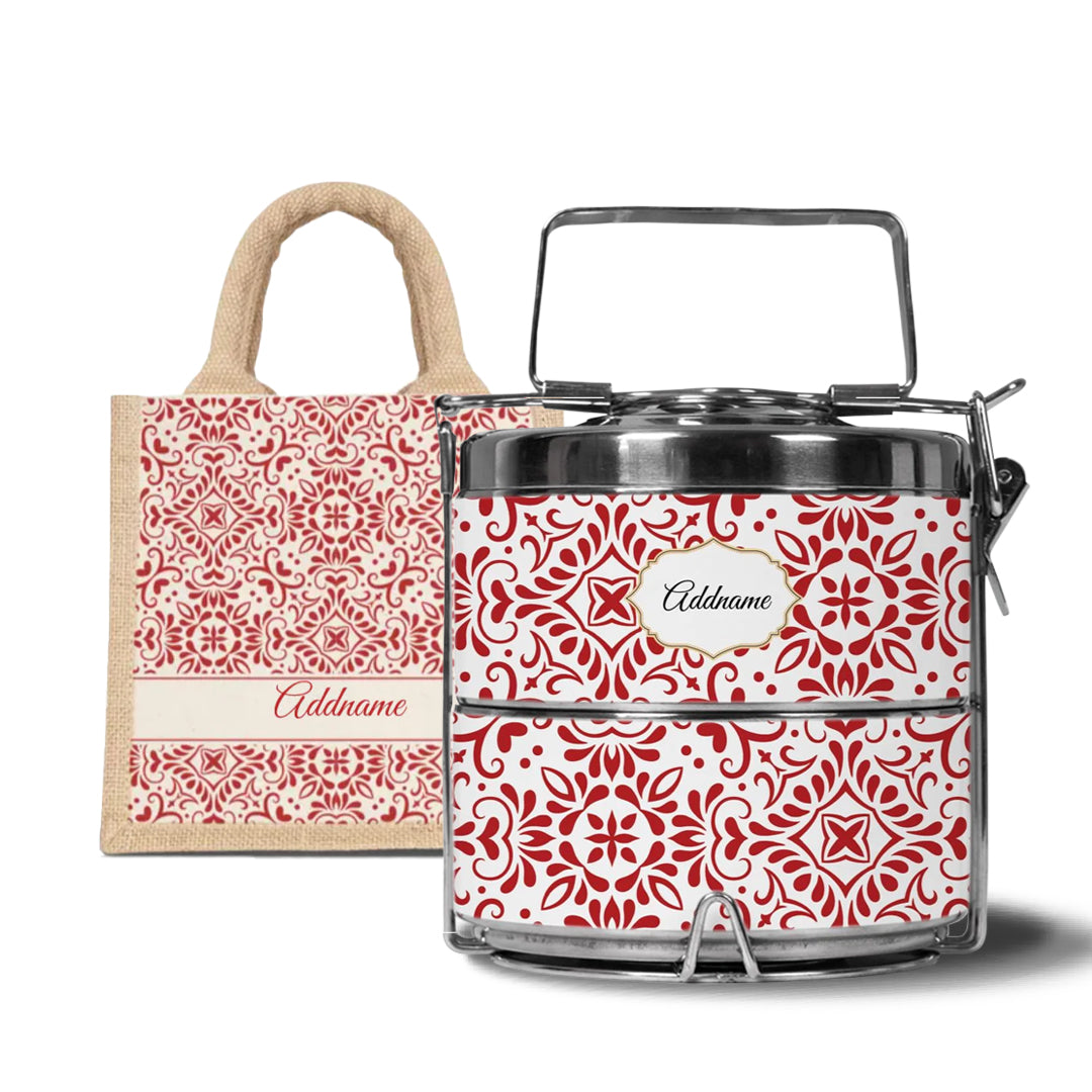 Moroccan Series - Arabesque Rosette  - Lunch Tote Bag with Two-Tier Tiffin Carrier