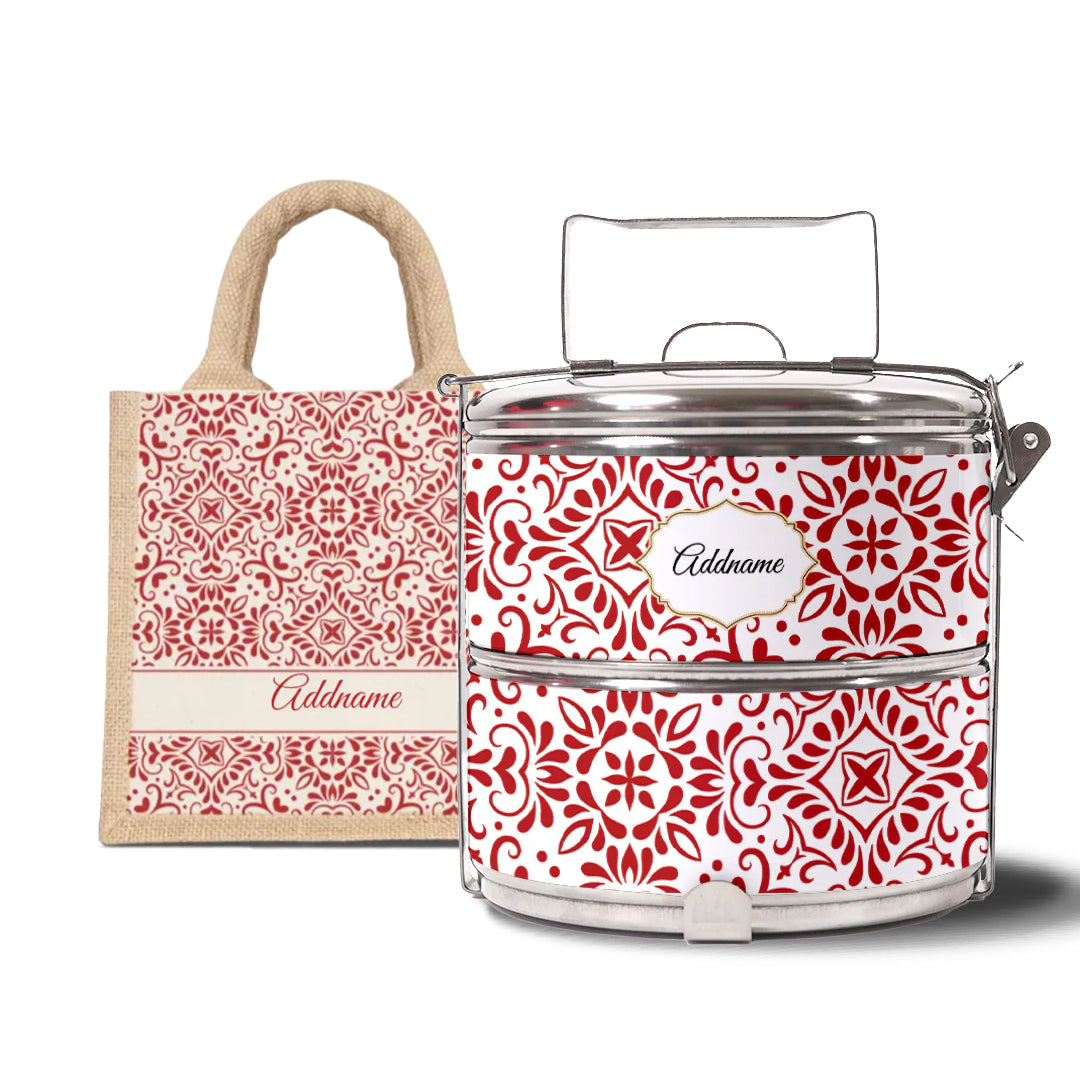 Moroccan Series - Arabesque Rosette  - Lunch Tote Bag with Two-Tier Tiffin Carrier