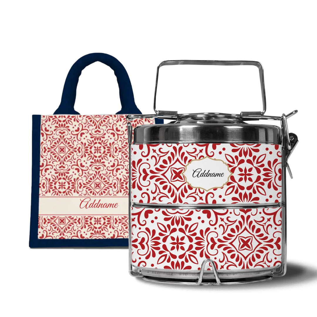 Moroccan Series - Arabesque Rosette  - Lunch Tote Bag with Two-Tier Tiffin Carrier