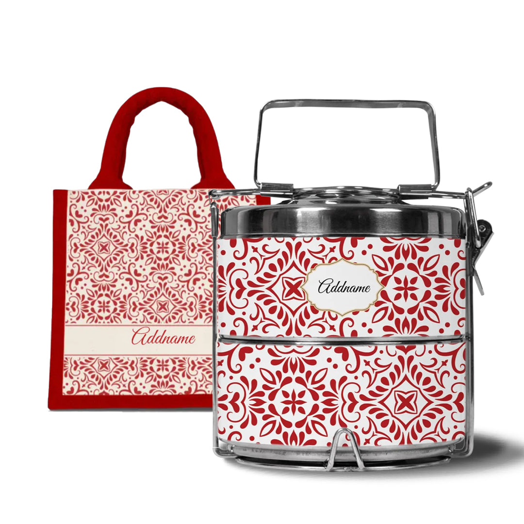 Moroccan Series - Arabesque Rosette  - Lunch Tote Bag with Two-Tier Tiffin Carrier