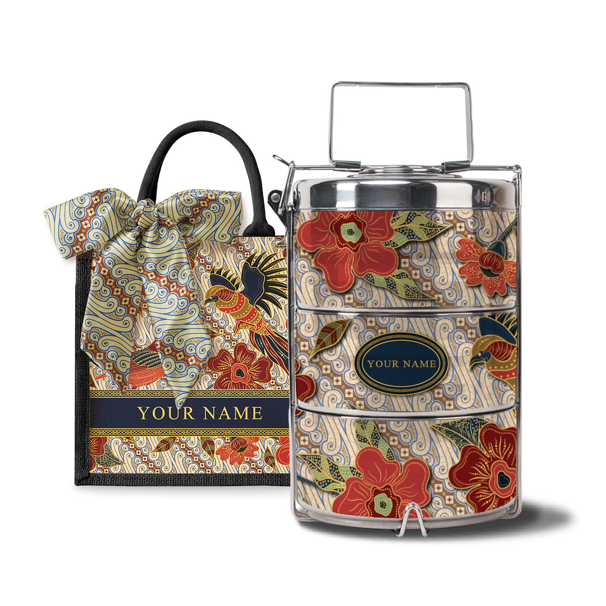 Gusti Dewi Series – Lunch Tote Bag with Three-Tier Tiffin Carrier