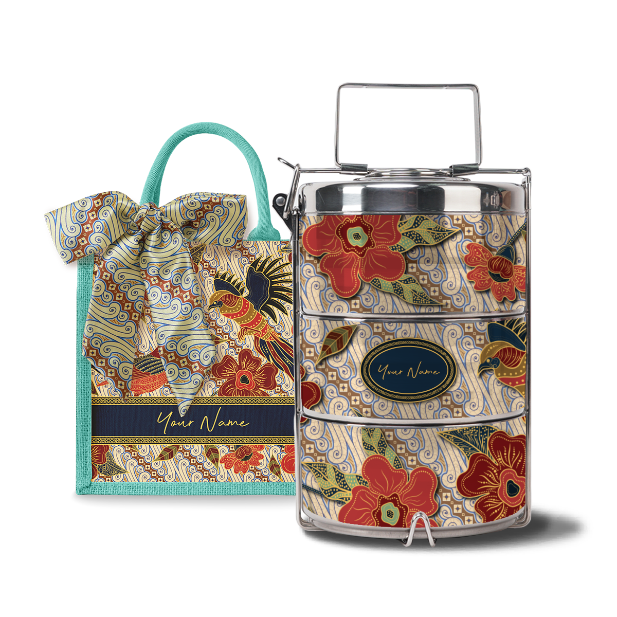 Gusti Dewi Series – Lunch Tote Bag with Three-Tier Tiffin Carrier