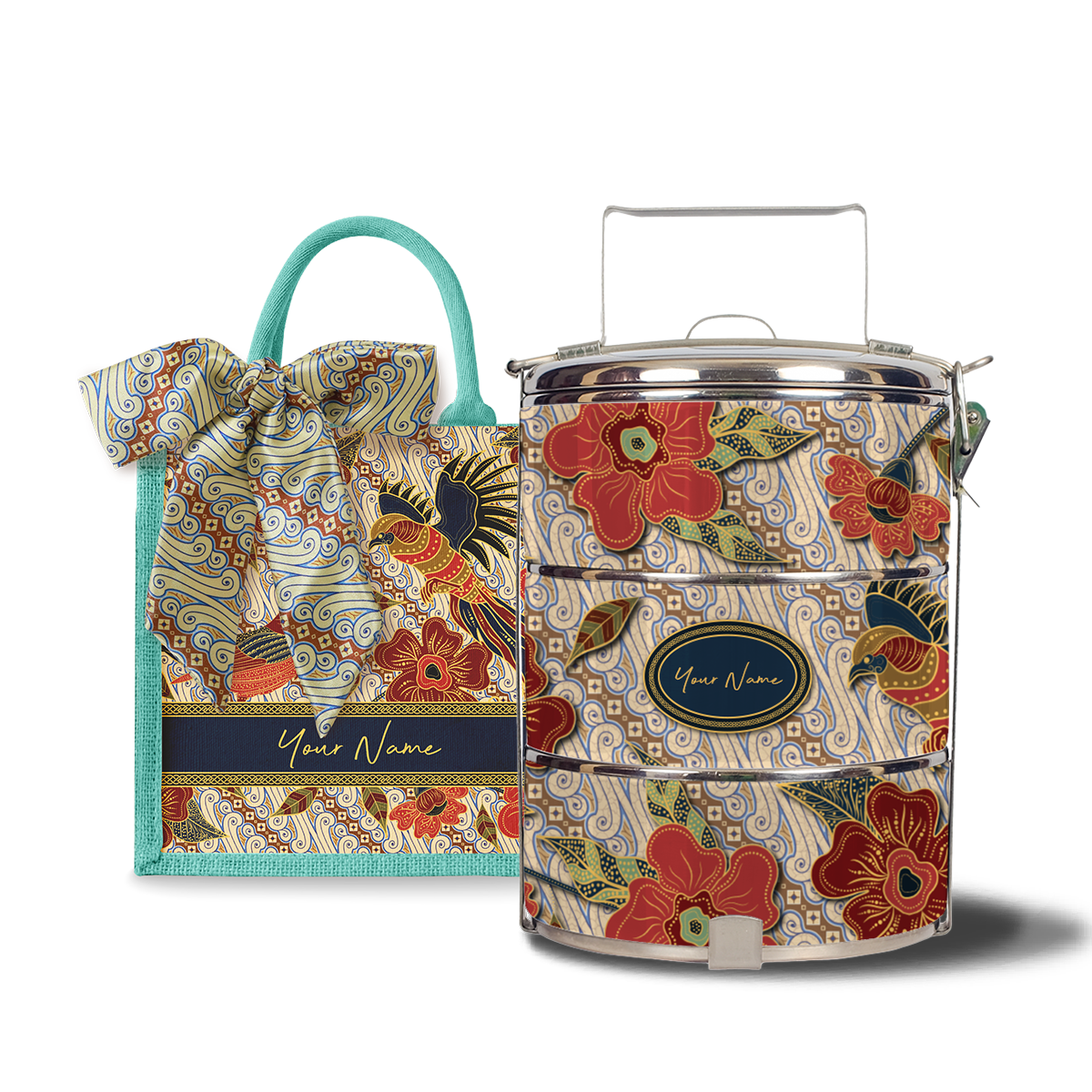 Gusti Dewi Series – Lunch Tote Bag with Three-Tier Tiffin Carrier