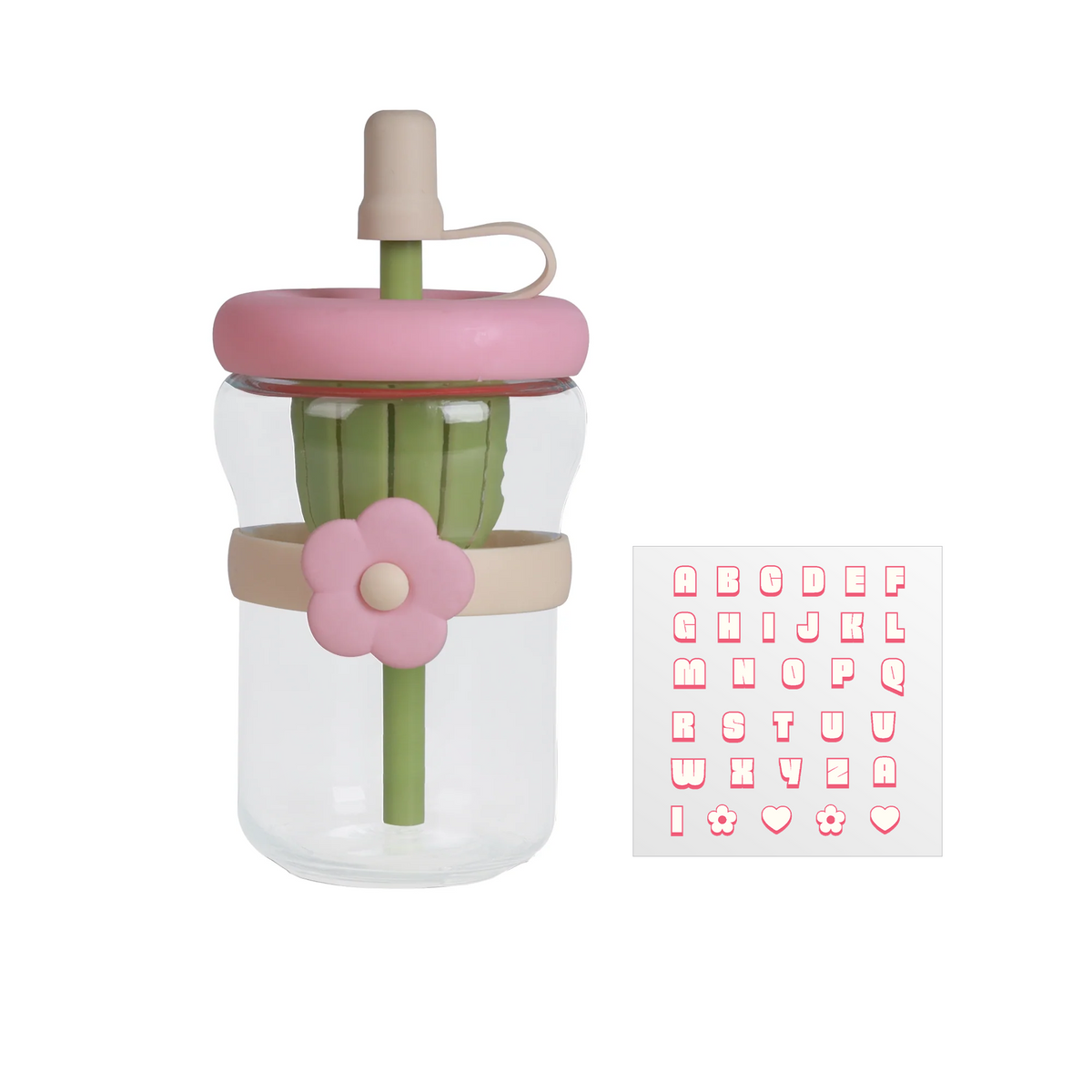 Pink Flower Glass Tumbler DIY Name Sticker