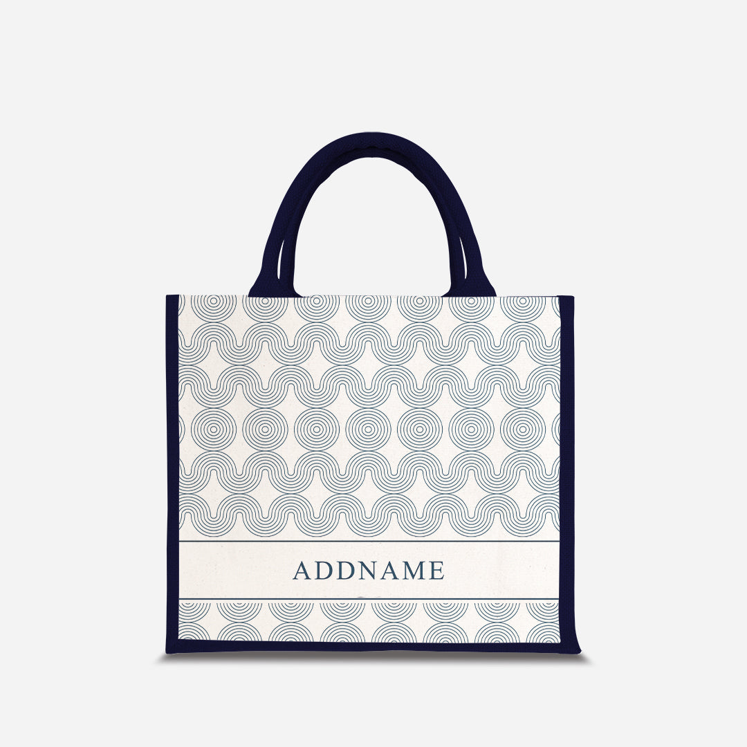 Moire Series Half Lining Jute Bag - Navy Blue