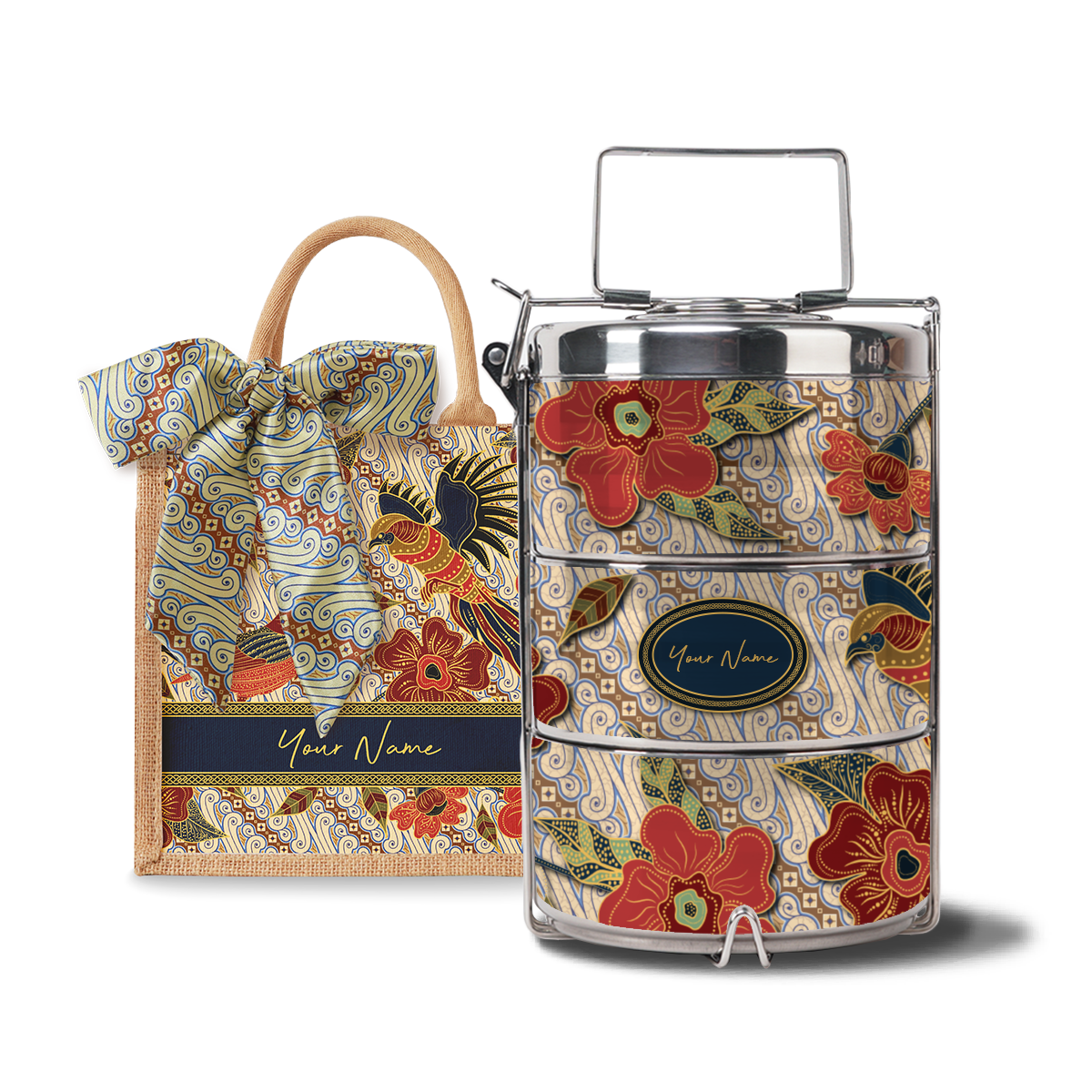 Gusti Dewi Series – Lunch Tote Bag with Three-Tier Tiffin Carrier