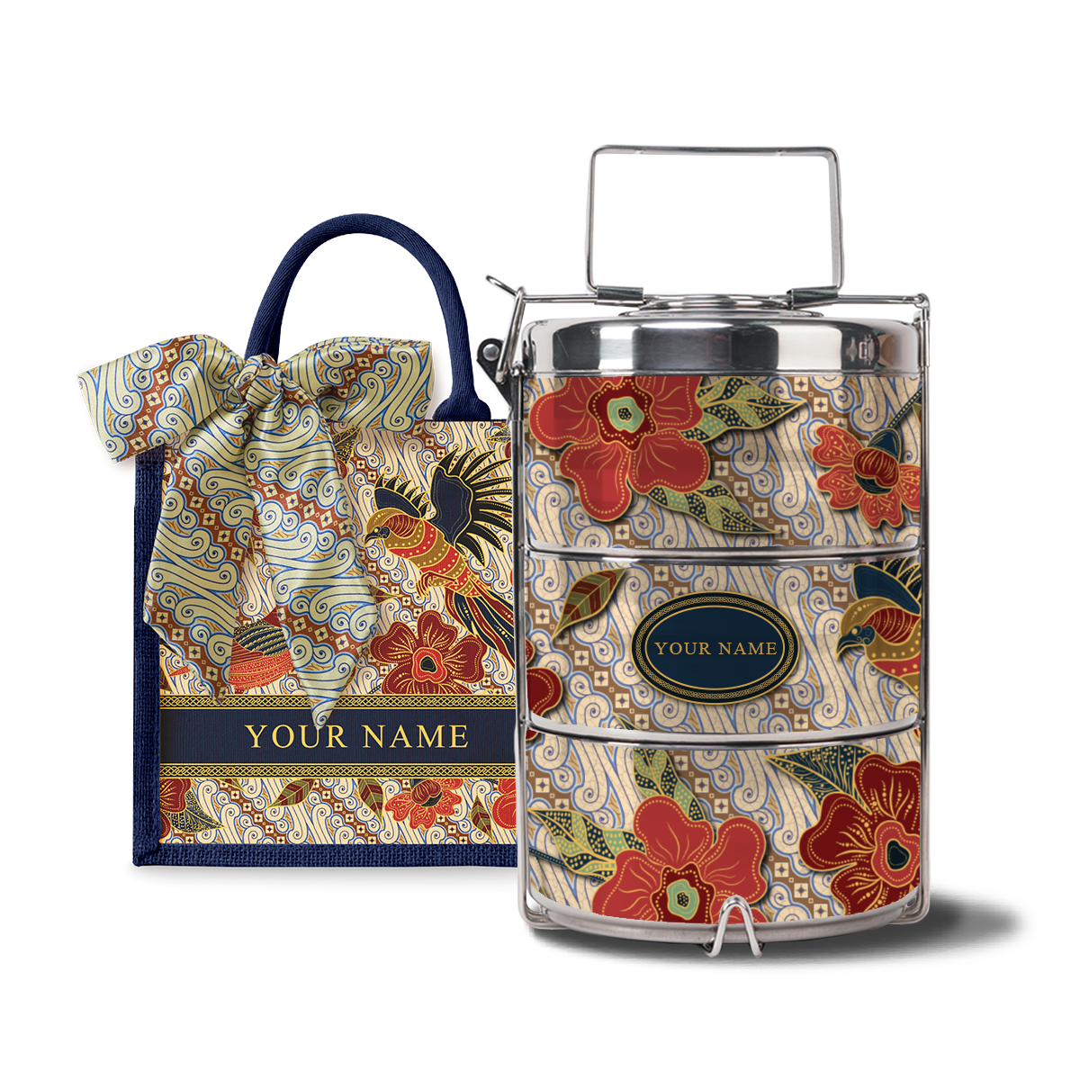 Gusti Dewi Series – Lunch Tote Bag with Three-Tier Tiffin Carrier