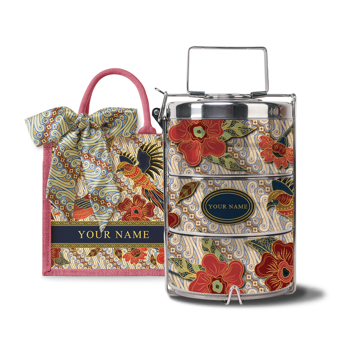 Gusti Dewi Series – Lunch Tote Bag with Three-Tier Tiffin Carrier