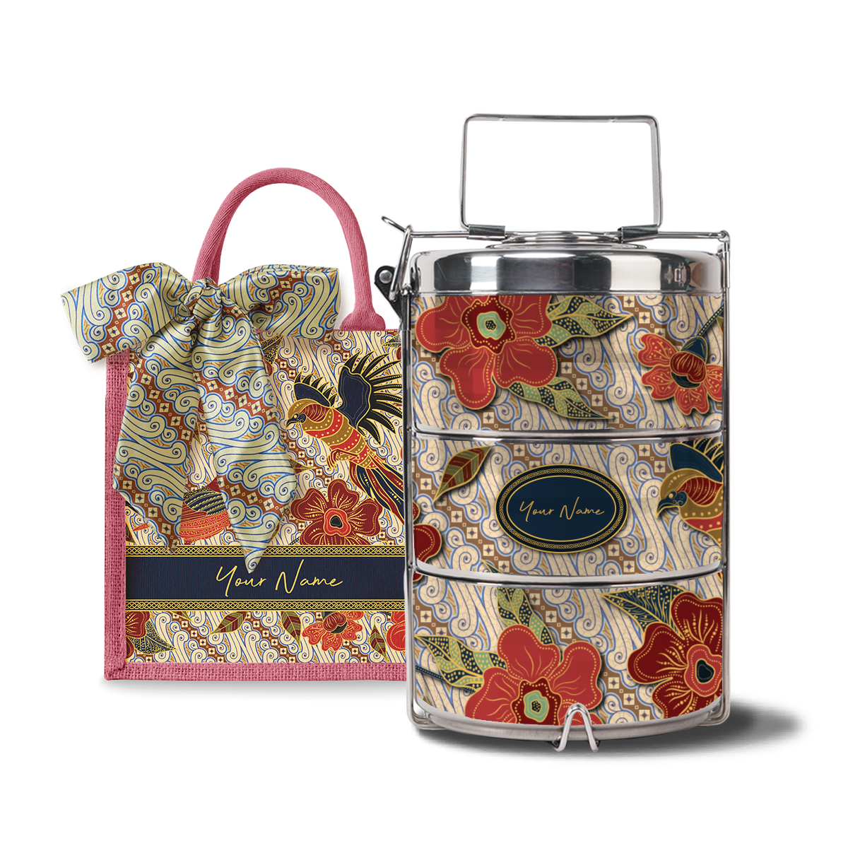 Gusti Dewi Series – Lunch Tote Bag with Three-Tier Tiffin Carrier