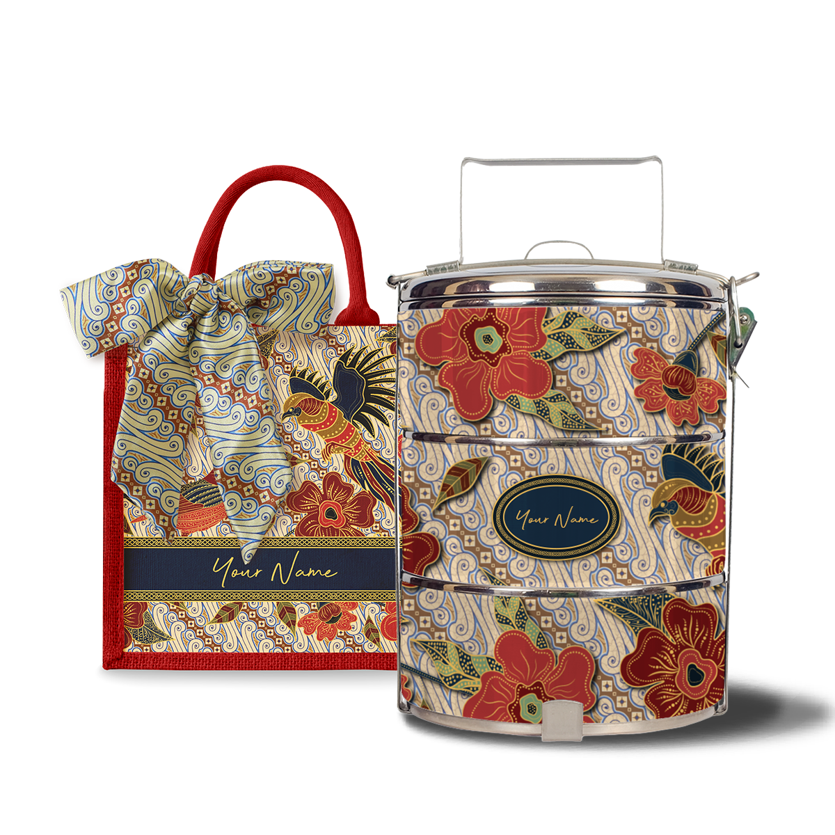Gusti Dewi Series – Lunch Tote Bag with Three-Tier Tiffin Carrier