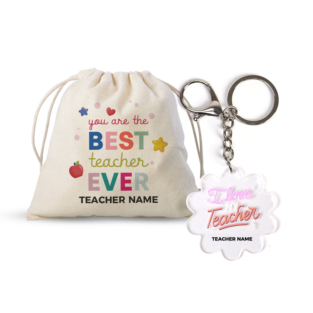 I Love You Teacher Acrylic Keychain and Satchel Bundle