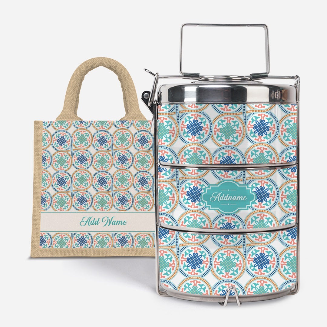 Moroccan Series - Chahid  - Lunch Tote Bag with Three-Tier Tiffin Carrier