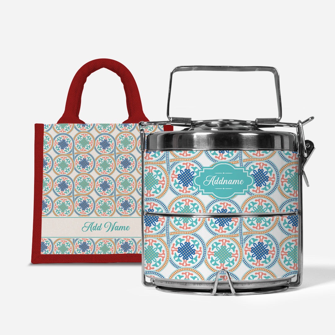 Moroccan Series - Chahid  - Lunch Tote Bag with Two-Tier Tiffin Carrier