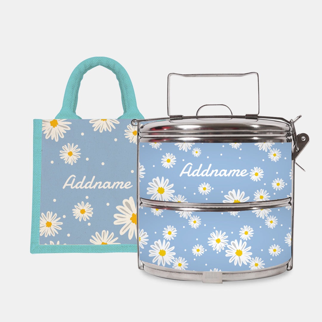 Daisy Series - Frost - Lunch Tote Bag with Two-Tier Tiffin Carrier