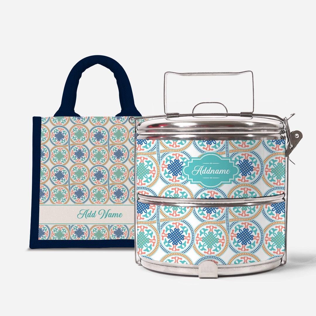 Moroccan Series - Chahid  - Lunch Tote Bag with Two-Tier Tiffin Carrier