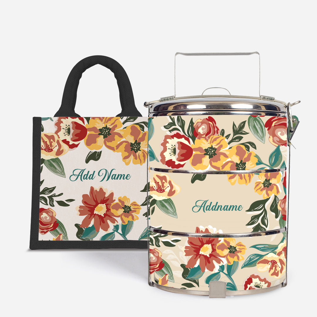 Deborah Series - Taupe - Lunch Tote Bag with Three-Tier Tiffin Carrier