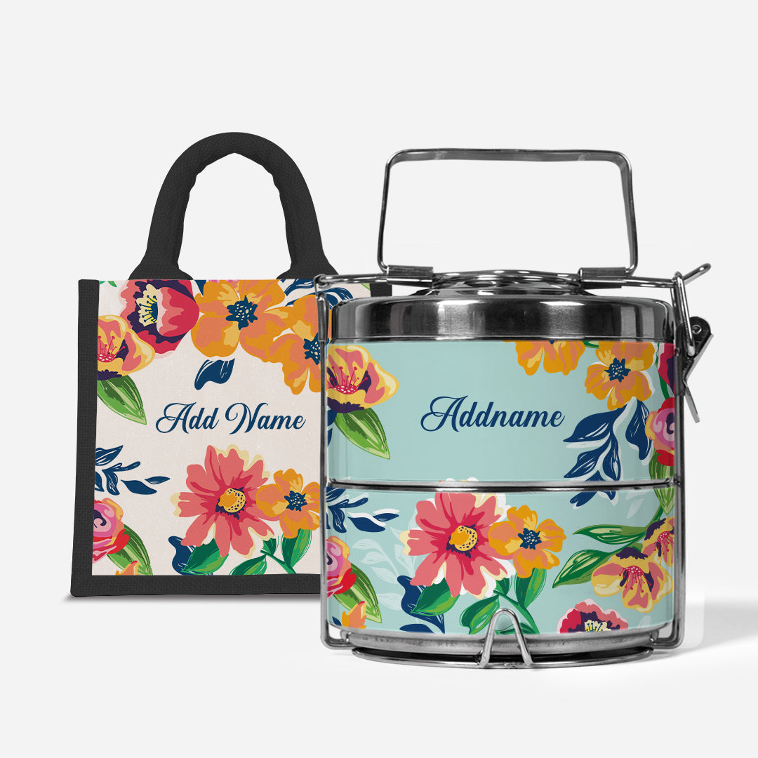 Deborah Series - Celeste - Lunch Tote Bag with Two-Tier Tiffin Carrier