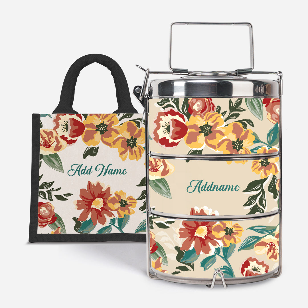 Deborah Series - Taupe - Lunch Tote Bag with Three-Tier Tiffin Carrier