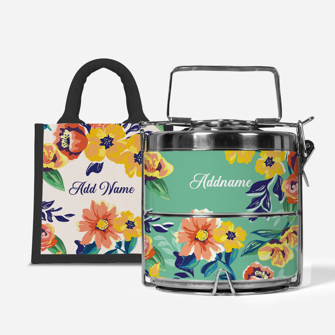 Deborah Series - Teal - Lunch Tote Bag with Two-Tier Tiffin Carrier