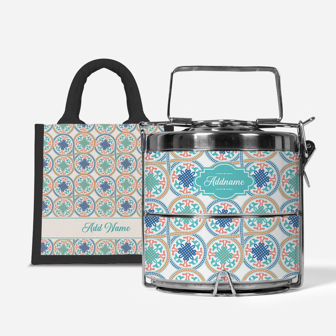 Moroccan Series - Chahid  - Lunch Tote Bag with Two-Tier Tiffin Carrier