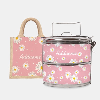 Daisy Series - Blush - Lunch Tote Bag with Two-Tier Tiffin Carrier